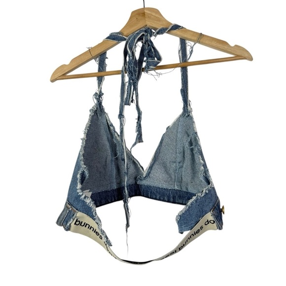 Natasha Zinko Blue Denim Upcycled Rose Floral Cropped Tank Top M - Picture 2 of 5